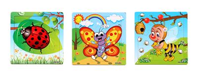 9 PIECE PUZZLES OF WOODEN INSECTS. - OBL836907