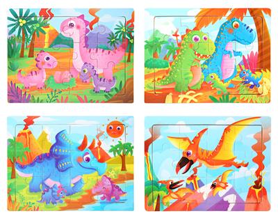 WOODEN 12 PIECES OF DINOSAUR PUZZLE. - OBL836922