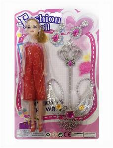 AN EMPTY BARBIE WITH A THREE PRONGED CHEST HOOK AND A SINGLE HEART WALKING STICK - OBL844961