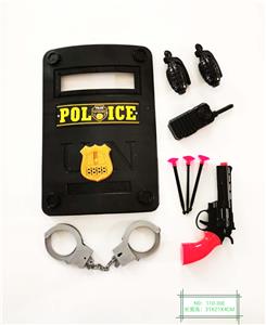 SOFT-BULLET LEFT-WHEELED GUN WITH A LARGE POLICE SHIELD POLICE SUIT - OBL848881