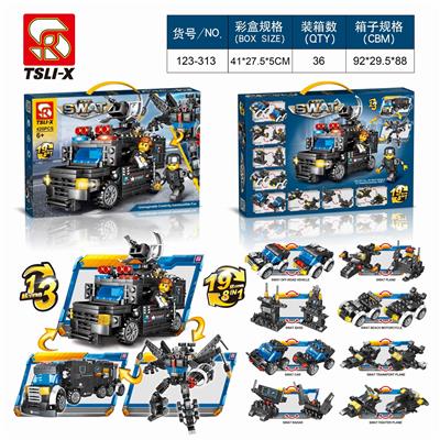 益智城市特警积木越野车巡逻19变8合一一变三 - OBL849268