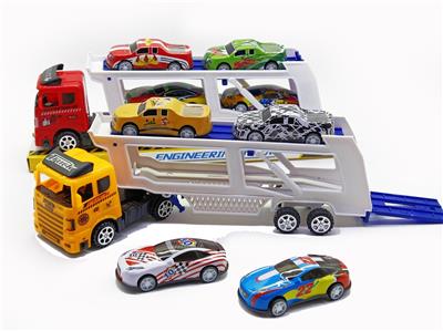 惯性双层拖头车载回力铁皮车 - OBL858449