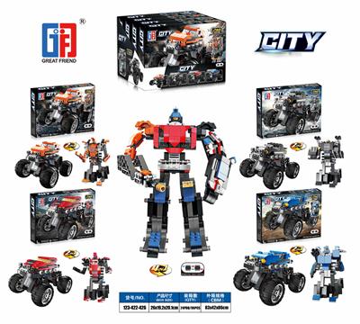 益智城市积木4x4高脚双宝箱回力变形怪兽车系列 - OBL867583