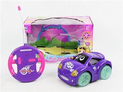 FOUR WAY REMOTE CONTROL BRIGHT WHEEL MUSIC AND LIGHT CARTOON CAR - OBL870765