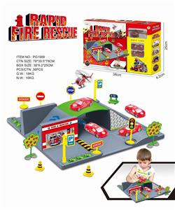 THE FIRE PARKING LOT IS EQUIPPED WITH A PLASTIC PLANE AND TWO CARS - OBL876322