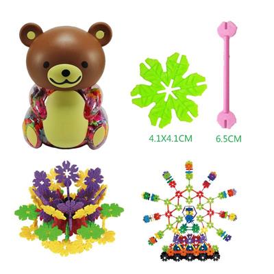 4.1CM树叶雪花积木中熊罐200PCS - OBL877063