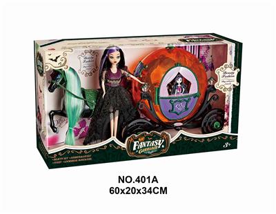 STATIC HORSE AND PUMPKIN CART AND 29CM DOLL - OBL877823