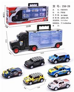 手提礼盒货柜滑行拖头车带6只回力铁皮赛车 - OBL888181