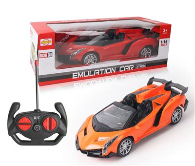 1:16 FOUR-WAY REMOTE CONTROL CAR WITH HEADLIGHTS RED/ORANGE 27MHZ - OBL892038