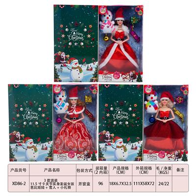3 MIXED 11.5 9-JOINT REAL BODY CHRISTMAS GIRL BARBIE DOLLS AND SNOWMAN AND SMALL GIFTS - OBL893101