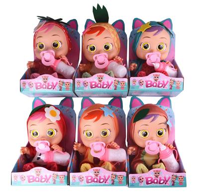 14 INCH TAPE LINED CONCERT TEARFUL FRUIT CRYING DOLL WITH BOTTLE AND NIPPLE SIX MIXED PACKS (WATERMELON, STRAWBERRY, PINEAPPLE, APPLE, PEACH, KIWI) - OBL893293