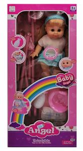 14 INCH ENAMEL DRINK WATER URINATE DOLL WITH CART - OBL894277