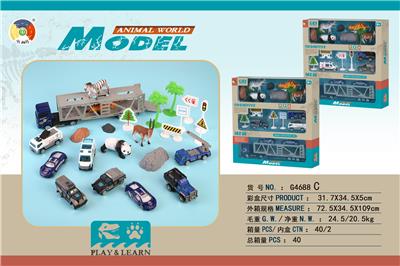  4只仿真野生动物配双层运输车5只合金警察车子开窗盒（2款混装） - OBL901519