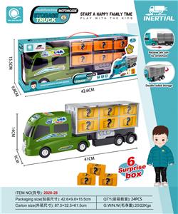 军绿色惯性军事收纳卡车（带6只益智拼装盲盒） - OBL901694