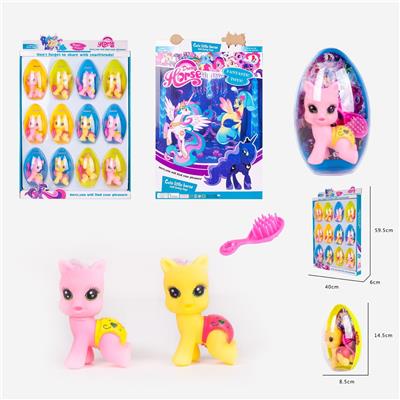 PVC塑料橄榄大蛋搪胶爬马宝丽带马梳子2款12PCS - OBL906066