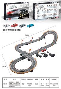 电动轨道车（混装跑车两辆，
道长 365CM 带变压器控制枪)印刷条纹轨道板 - OBL908896
