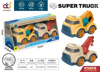 卡通滑行工程车带灯光音乐（挖掘机+吊车） - OBL914095