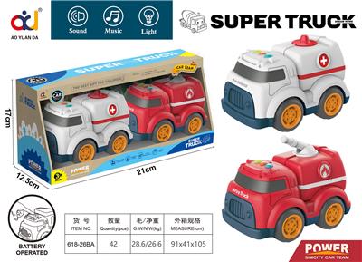 卡通滑行工程车带灯光音乐（医务车+消防车） - OBL914099