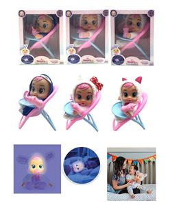 6th generation 10 inch glue crying doll with night light function with plush warm-up with four music with tears function, with water-absorbing bottle, with nipple 4 functions 3 night light crying doll mixed - OBL915520