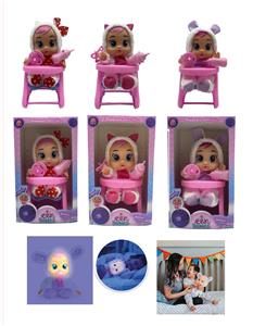 6th generation 10 inch glue crying doll with night light function with plush warm-up belt toddler four music with tears function, with water-absorbing bottle, with nipple 4 functions 3 night light crying doll mixed - OBL915522