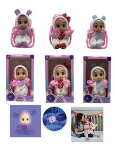 The 6th generation 10 inch smothered crying doll with night light function with plush warmed with shaker four music with tears function, with water-absorbing bottle, with nipple 4 functions 3 night light crying doll mixed - OBL915525