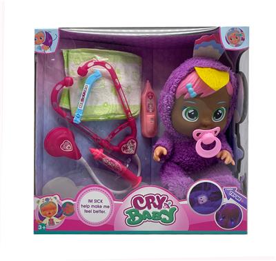 Nurse 6th generation 14 inch glue crying doll four music with tear function, with water-absorbing bottle, with nipple with stethoscope. Needle. Thermometer 6 girl version crying doll mix - OBL915529