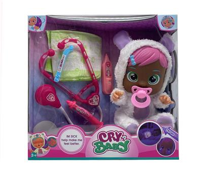 Nurse 6th generation 14 inch glue crying doll with four music with tears function, with water bottle, with nipple with stethoscope. Needle. Thermometer 6 girl version crying doll mix - OBL915531