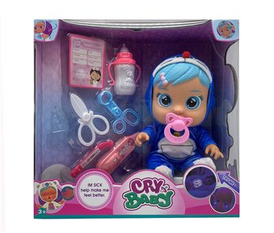 Doctor 6th generation 14 inch glue crying doll with four music with tears function, with water bottle, with nipple with stethoscope. Needle. Thermometer 6 girl version crying doll mix - OBL915532