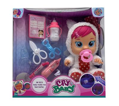 Doctor 6th generation 14 inch glue crying doll with four music with tears function, with water bottle, with nipple with stethoscope. Needle. Thermometer 6 girl version crying doll mix - OBL915533