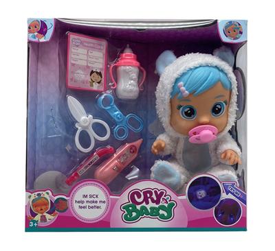 Doctor 6th generation 14 inch glue crying doll with four music with tears function, with water bottle, with nipple with stethoscope. Needle. Thermometer 6 girl version crying doll mix - OBL915534