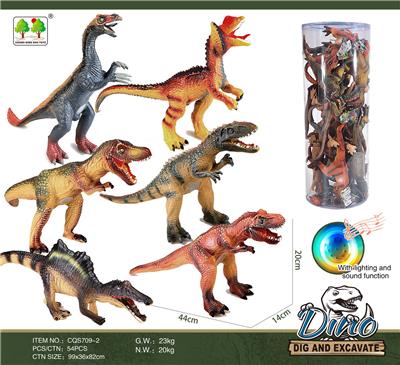 搪胶恐龙带声光(6款混装,18只/筒) - OBL916262