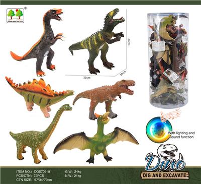搪胶恐龙带声光(6款混装，24只/筒) - OBL916266