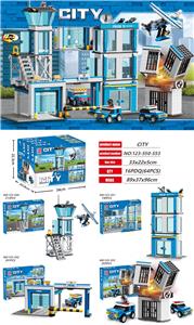 益智城市警察积木4合一警察局带回力警车&弹射警机系列（190-213PCS） - OBL919050