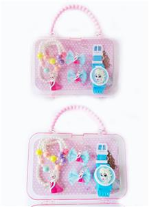 大手提盒饰品（项链+手链+发夹+翻盖电子手表）冰雪公主 - OBL922304