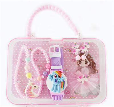 大手提盒饰品（项链+翻盖电子手表+发夹+耳坠）小马 - OBL922347