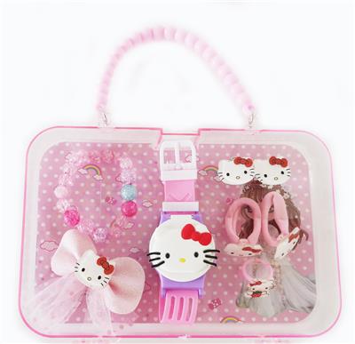 大手提盒饰品（手链+发夹+发绳+耳钉+翻盖电子手表）HELLOKITTY - OBL922350