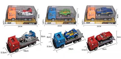 18 CM惯性拖头车各载1只10/9/7 CM滑行汽车/摩托车/卡丁车，3款3色-红/黄/蓝 - OBL926000