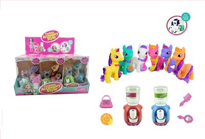 搪胶彩马饮水机6色混装配梳镜包展示盒12PCS - OBL929403