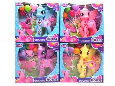 高档搪胶钻石独角马马宝丽带灯光音乐带气球，梳子镜子和化妆品 - OBL929449