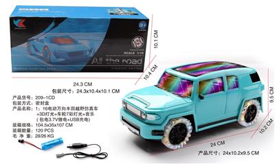 1：16电动万向丰田仿真越野车+3D灯光音乐+七彩四轮灯光 包电3.7V锂电+USB充电 - OBL945793