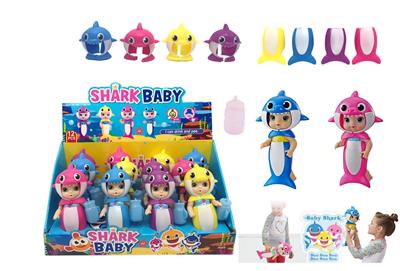 7寸实身鲨鱼宝宝BABYALIVE带奶瓶。娃娃带喝水拉尿功能4款12PC 混装 - OBL960866