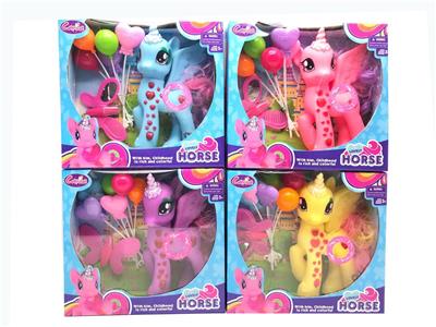 搪胶钻石独角马马宝丽带灯光音乐带气球，梳子镜子和化妆品 - OBL960875