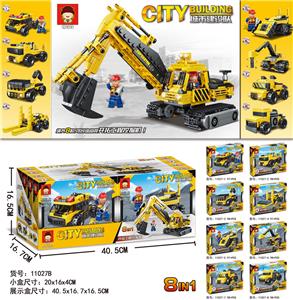 开拓工程挖掘机（八合一展示盒，全套9种造型，可合体组装） - OBL960929
