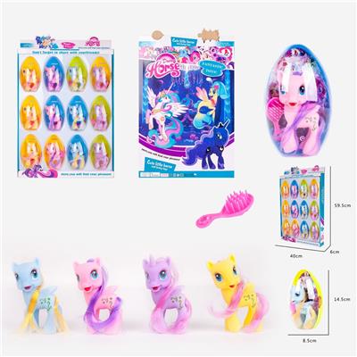 高挡PVC塑料橄榄大蛋搪胶独角马宝丽带马梳子3款12PCS - OBL977356