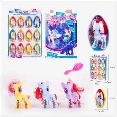 高挡PVC塑料橄榄大蛋搪胶花马宝丽带马梳子3款12PCS - OBL977368