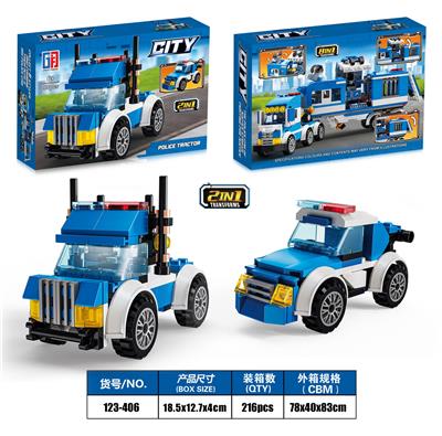 益智积木城市警察系列2变警察拖头车（98PCS)     四款混装 - OBL982893