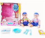 OBL10003936 - 14寸铁眼喝水撒尿娃娃带英文IC，尿布，奶瓶，餐纸盒，餐盘套装