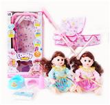 OBL10004006 - 14寸铁眼喝水撒尿娃娃带英文IC，铁推车，奶瓶，尿布，塑料脖围和塑料便盆