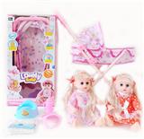 OBL10004031 - 14寸铁眼喝水撒尿娃娃带英文IC，铁推车，奶瓶，尿布，塑料脖围和塑料便盆