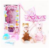 OBL10004035 - 14寸铁眼喝水撒尿娃娃带英文IC，铁推车，奶瓶，尿布，塑料脖围和塑料便盆